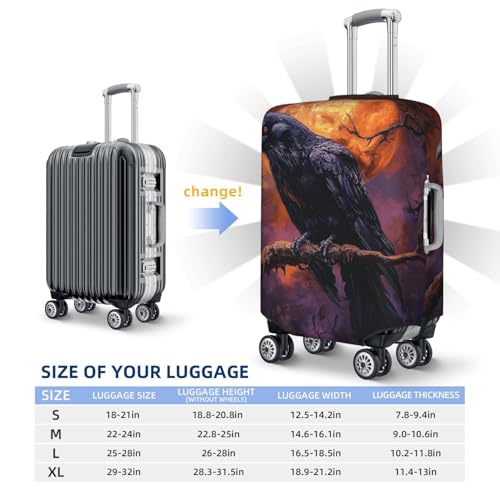 Gothic Raven On Branch Elastic Travel Luggage Covers Dustproof Scratch-Resistant Suitcase Protector Fit 22-24 Inch4