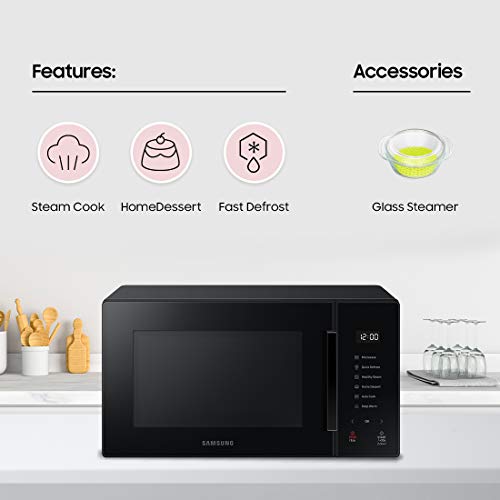 Image of Samsung 23 L Solo Baker Series Microwave Oven (MS23T5012UK /TL, Black, With Steamer Bowl)
