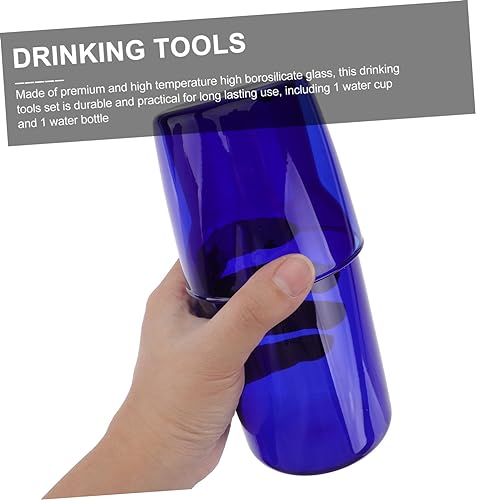 Set vaso y botella de vidrio azul 500ml 2 piezas miniatura 5