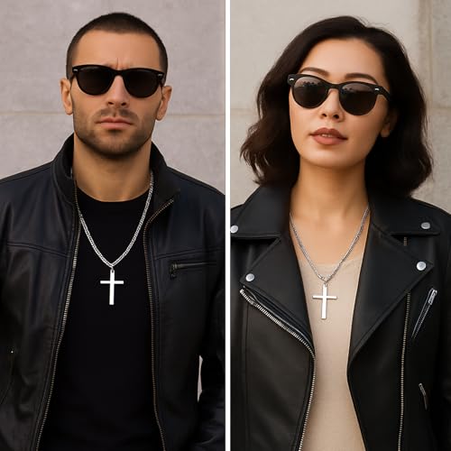 925 Sterling Silver Cross Necklace for Men Women, 5mm Stainless Steel Diamond-Cut Cuban Link Curb Chain4