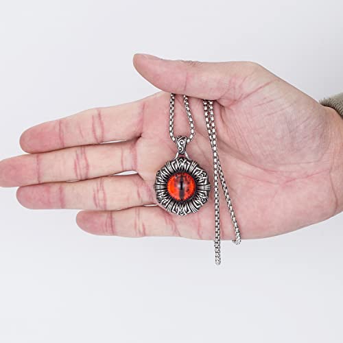 Vintage Evil Eye Protection Pendant Necklace Retro Gothic Goth Punk Rock Biker Stainless Steel Necklace For Men Boy Chain 24 Inches , Red, Fng6353230331R #TOP4