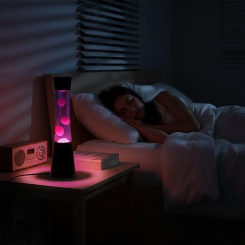 Image of KARP 16 Inch Lava Lamp (Tower Shape) | Black Base Purple Water & Pink Lava | Durable Metal & Glass | 220-240V, R39 30W Bulb | Run by Plug with Inline Switch | Ambient Light & Best Home /Office Gift