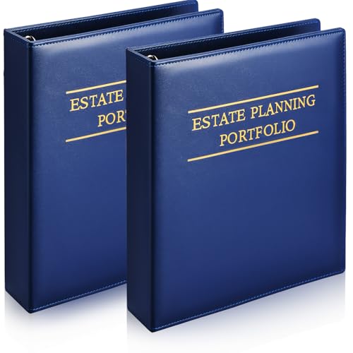 Skyygemm 2 Pcs Estate Planning Portfolio Binder PU Leather 3 Ring Binders with Gold Title and Index Tab Dividers 11 x 11.8 x 2.4 Estate Planning Organizer(Blue)