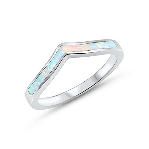 Blue Apple Co. 3mm Chevron Midi Ring Band Half Eternity 925 Sterling Silver Lab Created Opal Choose Color