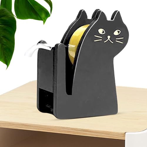 Cortador de cinta adhesiva, madera, 8,7 x 7 x 3,7 cm, dispensador de cinta adhesiva de madera en forma de gato con material escolar, dormitorio, aula, salón, cocina, estudio, organizador de escritorio