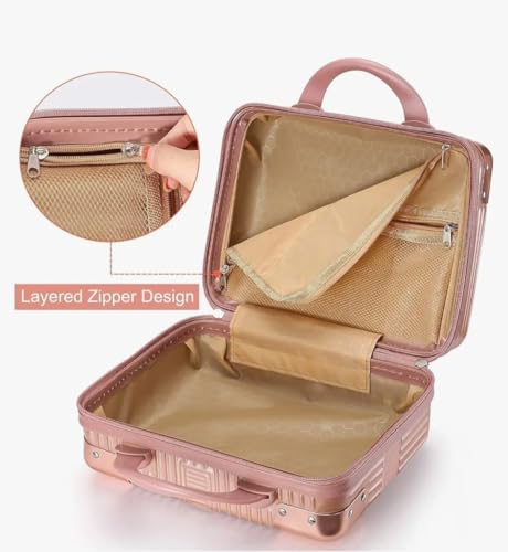 Image of inchSmall Travel Makeup Case - Portable Cosmetic Storage Suitcase Organizer Box for Women, Compact Luggage Style Beauty Bag with Compartments, Zipper Closure & Easy Carry Handle inch