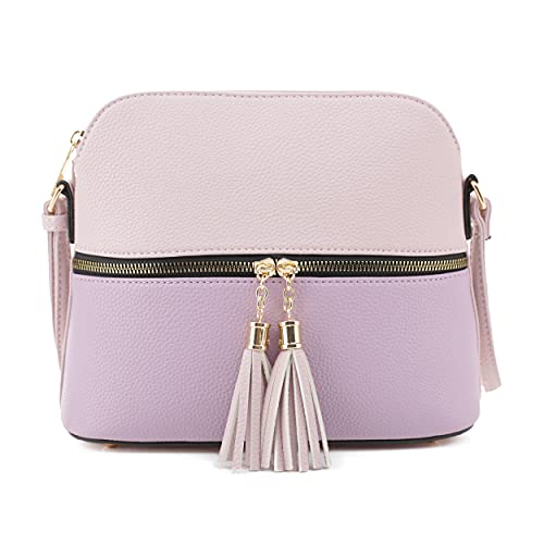 Image of SG SUGU Lunar Lightweight Medium Dome Crossbody Bag Shoulder Bag with Tassel | Zipper Pocket | Adjustable Strap