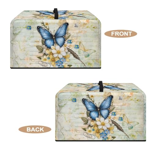 Image of Microwave Oven Dust Cover, Stain-Resistant Kitchen Electrical Appliance Cover Countertop Ovens Decorations, S, 18.25 x 14.5 x 11 Inches, Butterfly Flower Retro Letter Print