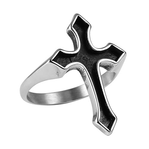 Bague Croix Chrétienne Anti-Ternissement en Acier Inoxydable Rétro