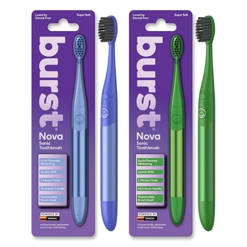 Brosse à dents Burst Nova lot de 2 avec technologie blanchiment ultrasons bleu vert