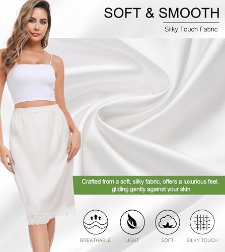Image of Lovasy Women Satin Half Slips Lace Long Underskirt Anti Static Under Skirt Soft Slip Dress for Skirts Dresses S-3XL