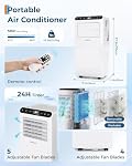 Climatiseur portable 8000 BTU 2-pack – 3-en-1 refroidissement, ventilateur et déshumidificateur – silencieux 48dB, couverture de 550 pi², affichage LCD, télécommande, filtre lavable, mobilité facile, certifié DOE, blanc/noir – 2PCS