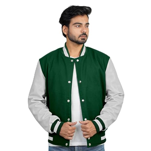 Image of Men's Fashion Varsity Jacket Causal Slim Fit Wool Letterman Baseball Bomber Jackets