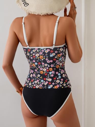 Image of Eomenie Women's Tankini Swimsuits Two Piece Tummy Control Bathing Suit Color Block Slim Swimwear with High Waisted Bottom