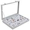 Belle Vous Grijs Velours Sieraden Organiser Display Doos Tray, 40 Gleuven & Glazen Deksel – 4 Laags Oorbel Vertoon…