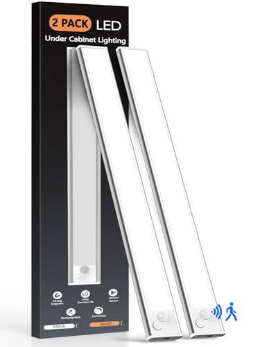 Image of 2-Pack Under Cabinet Lighting, Upgraded 3200mAh Rechargeable Under Cabinet Lights Wireless, LED Motion Sensor Light Indoor Closet Lights Under-counter Light Fixtures for Kitchen, Hallway, Pantry, 14in