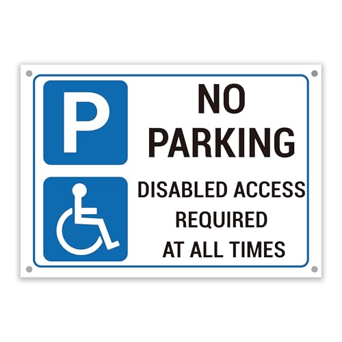 Image of No Parking, Disabled access required Warning Sign. Tough, Durable and Rust Proof Weatherproof PVC Disabled Parking Sign No. 019 (Steel Blue, A4 (210mm x 297mm) – Holes)