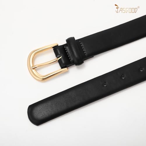 JASGOOD Women Casual Leather Belt for Jeans Pants Dress, Fashion Ladies Waist Belt with Gold/Silver Buckle2
