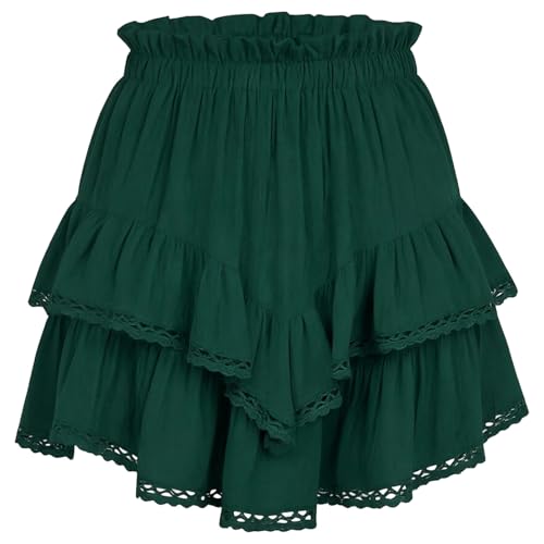 Pantalones cortos de tenis para mujer, con volantes y mini falda, ligera, con dobladillo con volantes, estilo deportivo, color liso, con acabados de encaje, para deporte, correr o diario, cómodos