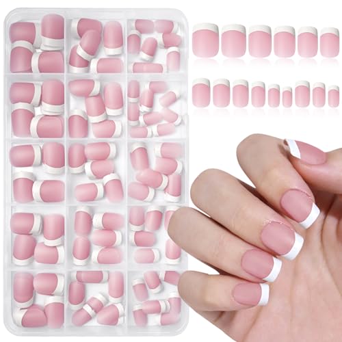 150Pcs French Tip Press on Nails Short Square French Fake Nails F...