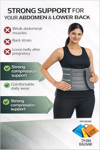 Image of Abdominal & Back Support for Men & Women | Postpartum After Delivery & C-Section | Back Pain Relief with Lumbar Support, Waist & Tummy Compression | Adjustable Double Strap (Belt Length 45 inch, suitable for size - L, Grey)