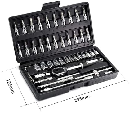 LUOWAN 46 Piece 1/4 Inch Drive Socket Set&Tool Sets,Ratchet Wrench Set with 4-14mm Cr-V Sockets,Screwdriver Bits,Extension Bars for Household Car Bike Repair
