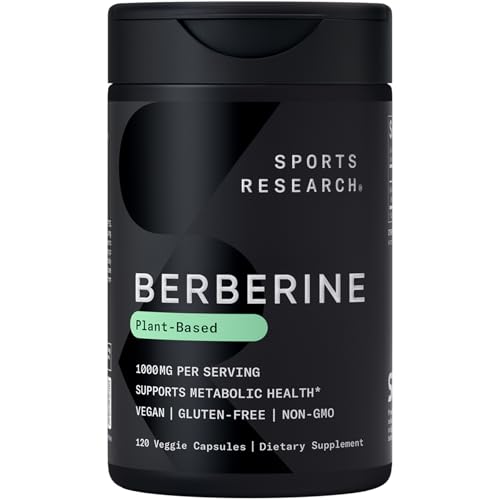 Sports Research Berberine - Herbal Ayurvedic Metabolic Health Support - 1000mg - 120 Capsules - Vegan Certified, Gluten-Free, Non-GMO