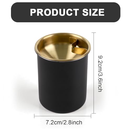 Image of HASTHIP Stainless Steel Ashtray, Windproof Ashtray with Funnel Lid, Car Ash Tray Table Ash Tray for Home Office, Black