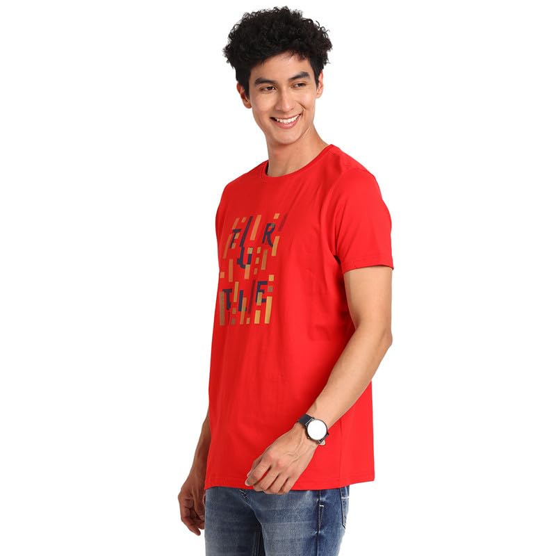 Image of Turtle Men Essential 100% Cotton Red Chest Printed Round Neck Half Sleeve Casual T-Shirt || Pure Cotton T-Shirt|| Slim Fit t-Shirt