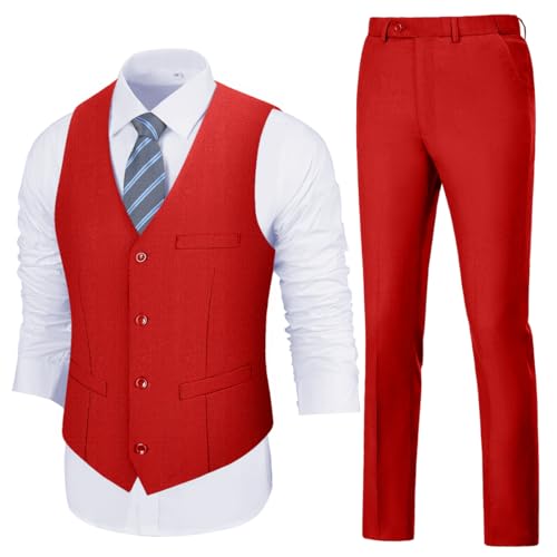 Men's Suit 2 Piece Slim Fit Dress Vest Suit Formal
