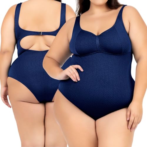 Maiô Plus Size Costas Nuas Tecido Modelador Chapa Barriga Tamanho:54;Cor:Azul Marinho