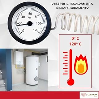 GOLDMAN SERVICE | Termometro capillare di precisione 0-120°C | Misuratore di temperatura con sonda sensore | Lettura remota e quadrante di facile lettura | Ideale per acqua, gas e liquidi