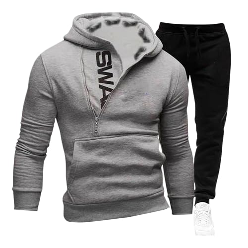 LCpddajlspig Tuta Uomo Completa Fitness Invernale Leggera Casual Completo Palestra Sportiva Tuta Ginnastica Slim Fit Due Pezzi Completo Sportivo Running Taglie Forti Grigio XXL
