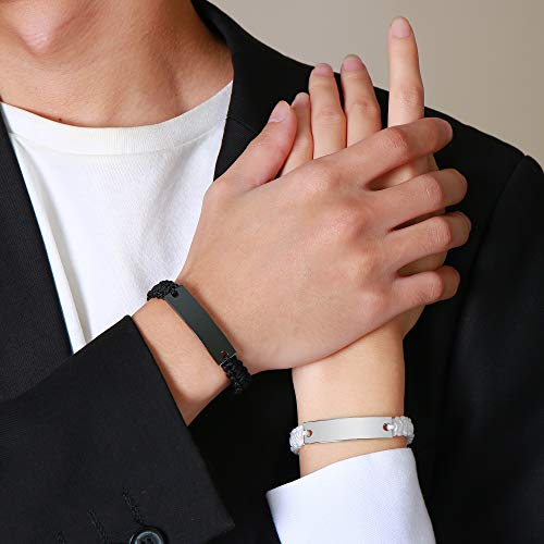 Xuanpai Engraved Handmade Matching Couples Rope Braided Id Bracelets Set Anniversary Personalized Gift For Him And Her (Circular, Her Weirdo&His Crazy) #TOP6