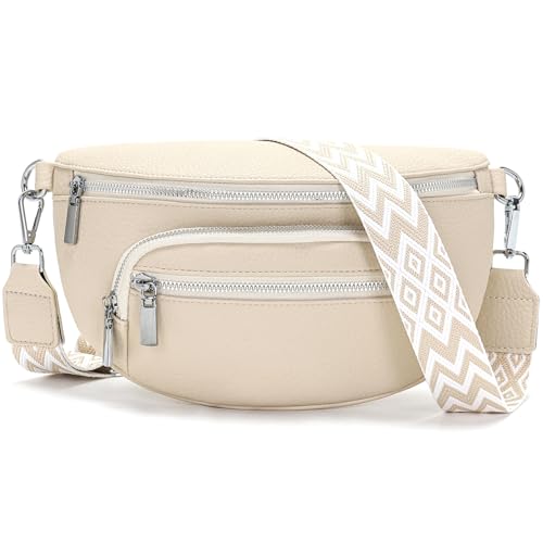 Sasrymnl kleine bauchtasche damen Beige umhängetasche damen klein gürteltasche Veganes Leder handtasche crossbody bag