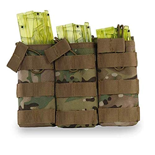 Mlida Molle Mag Pouch , Tactical Triple Magazine Pouch , Open-Top Nylon Modular Accessories Bag on Vest for M4 M16 AR15 AK Type Magazines - Camouflage - Thumbnail 4
