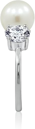 Miniatura 3 de Chapado en platino anillo de perla blanca de ley