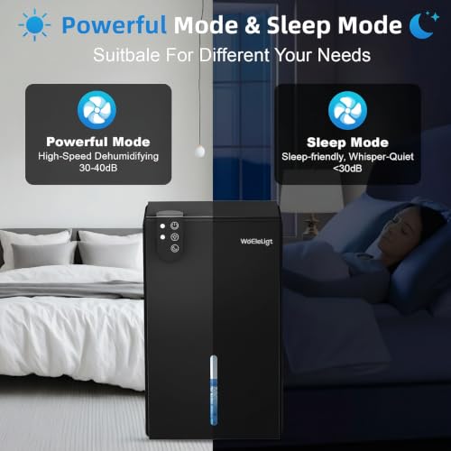 Image of 98 OZ Small Dehumidifier for Home 1000 Sq Ft, Quiet Dehumidifier with Drain Hose, Auto Shut-Off, Sleep Mode, 7-Color Light for Basement, Bedroom, Bathroom, Closet, RV (Black)
