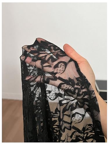 GORGLITTER Women's Floral Lace Sheer Bell Bottom Pants Sexy Flare Leg Mesh Long Pants4