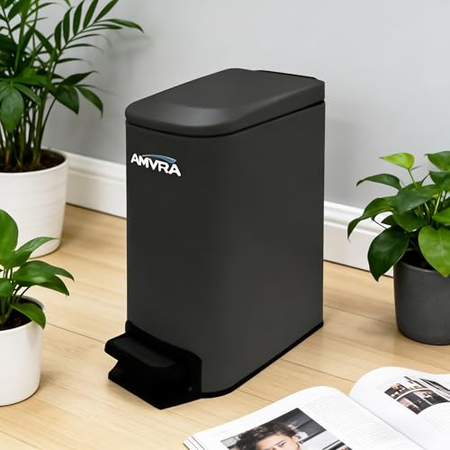 Papelera pequeña de baño con tapa y pedal 6 litros negra miniatura 3