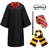 HSHHOOM Disfraz de Mago para Adulto, Unisex Disfraz Mago con Capa Corbata Bufanda Gafas Cetro, Disfraces Parejas para Carnaval Halloween Cosplay Fancy Dress (Rojo, M)