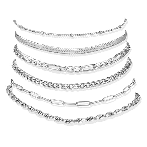 Image of Besteel Ankle Bracelets for Women Waterproof - 14K Gold Plated Non Tarnish Layered Cuban Link Chain Rope Figaro Herringbone Anklets Set Plus Size Anklet Summer Foot Jewelry Gift Adjustable 8-12 Inch