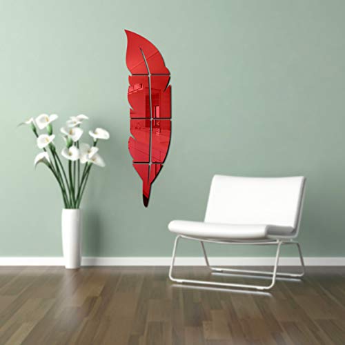 Image of Bikri Kendra Art BK198 3D Acrylic Feather Mirror Wall Stickers (Red)