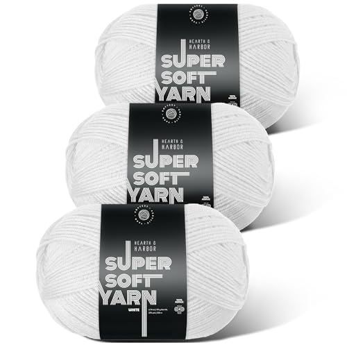 Image of Acrylic Yarn for Crocheting & Knitting - Soft Crochet Yarn for Crocheting, 3 Pack of 370 Yards, Perfect for Crafts & Amigurumi, Medium Worsted Weight 4, White