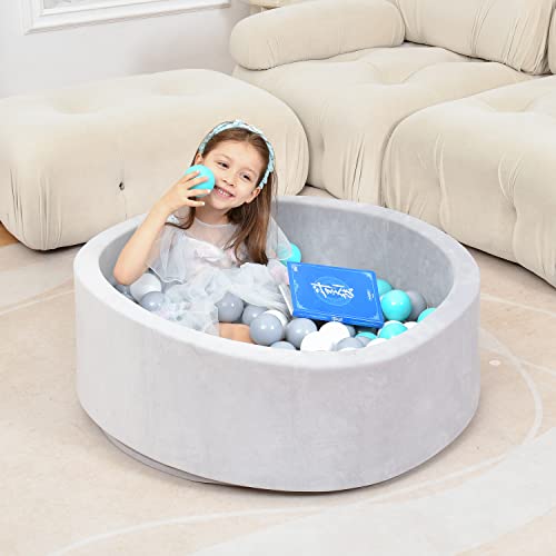 Foam Ball Pit for Baby, Toddler, Boys & Girls 36x11 with 200 Colored Balls 2.75\". Durable Ball Pit Won\'t Wrinkle. Soft, Safe, Fun Play for Children. Gray Color:Gray/White/Turquoise