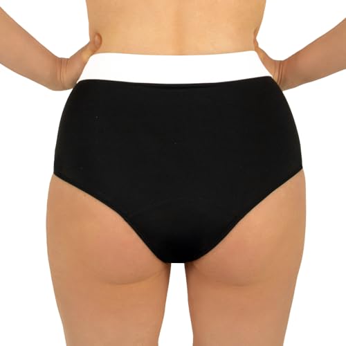 MYLILY Bikini damskie czarne | Bikini z wysokim stanem i białym paskiem | Bikini z wysokim stanem | Strój kąpielowy na okres | Kąpielówki na okres czarno-białe (S)