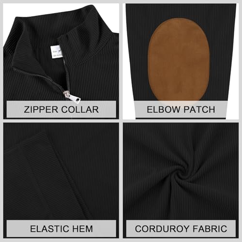 Men's Quarter Zipper Pullover Corduroy Sweatshirts Casual Stand Collar Long Sleeve Knit Top Outdoor Sweater 5