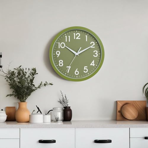 Image of DAXSMY Wall Clock Analog 10 Inch Simple Silent Non Ticking Battery Operated Modern Decorative for Kitchen Office Bedroom Bathroom Living Room(Olive Green)