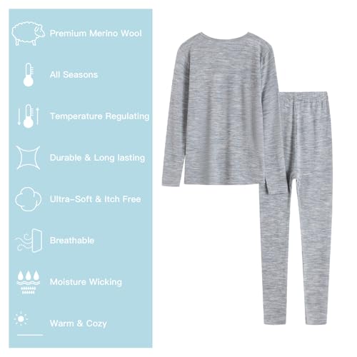 MERINNOVATION Unisex Kids Merino Wool Base Layer Set Midweight 220gsm Kids Thermal Underwear for boys and girls2