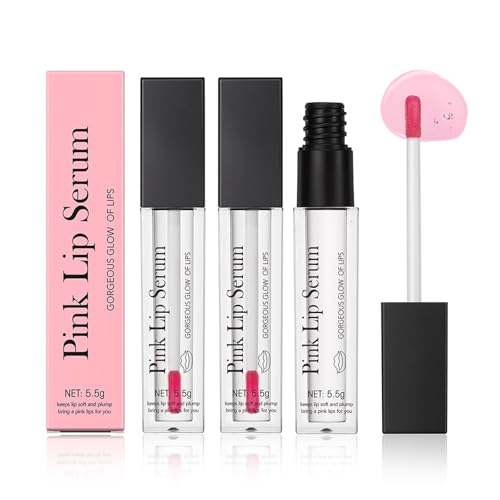 ZEID 3Pcs Pink Lip Serum Plumper, Color Changing Lip Gloss, Pink Lip Serum Plump Gorgeous Glow of Lips, Pink Lip Serum Plumping, Glow Color Changing Lip Oil, Hydrating Lip Stain for Women
